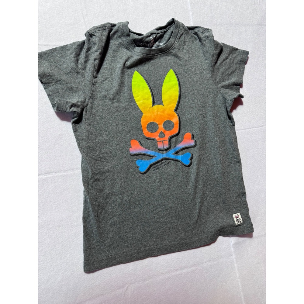 Psycho Bunny Womens Gray Pima Cotton Rainbow Gradient Graphic T-Shirt Size 3